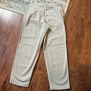 Gap Relaxed Fit Wide Straight Chino Pants Men's 32x32 Beige Flat Front Cotton